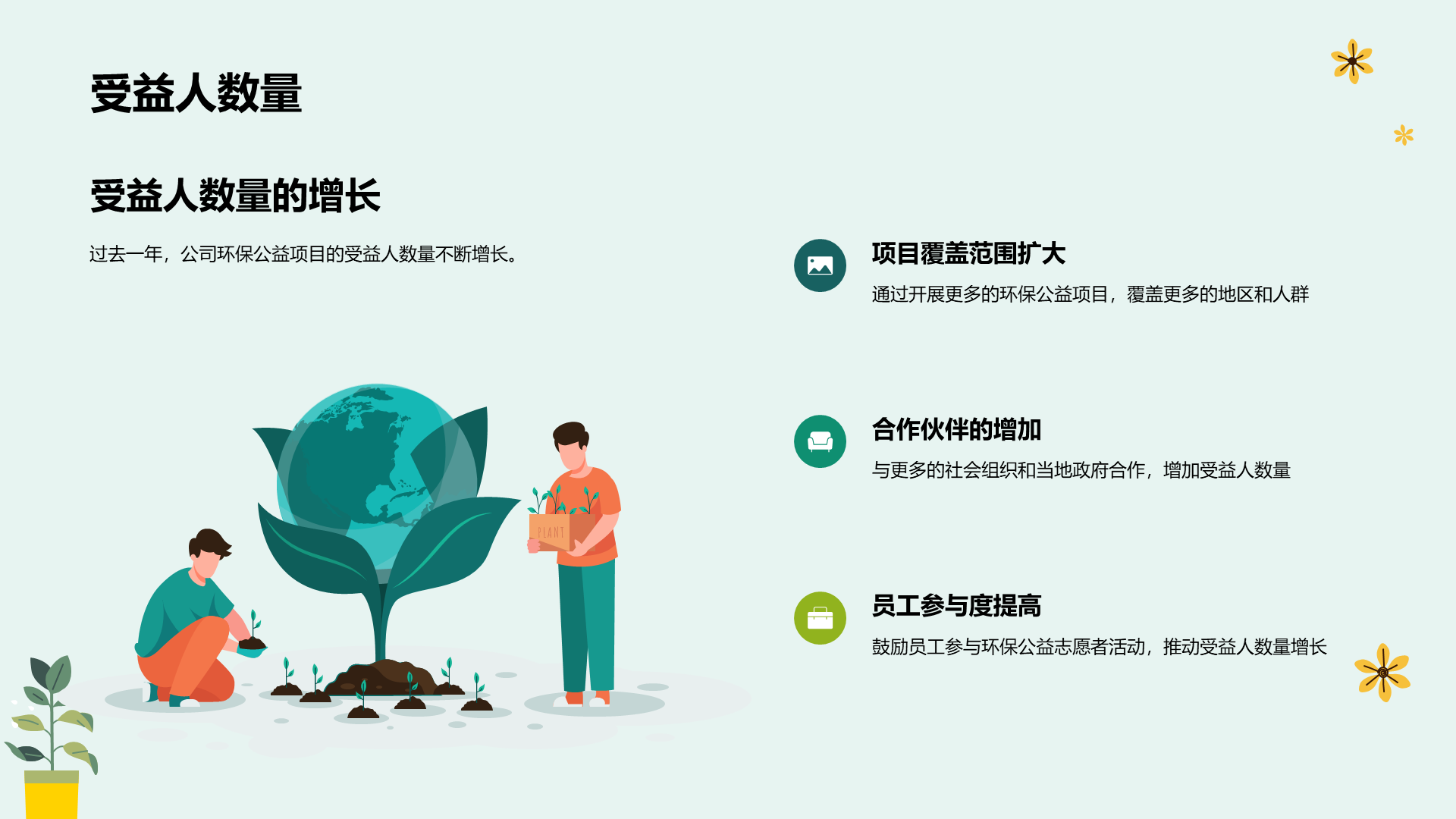 绿色插画环保公益工作年终总结PPT模板