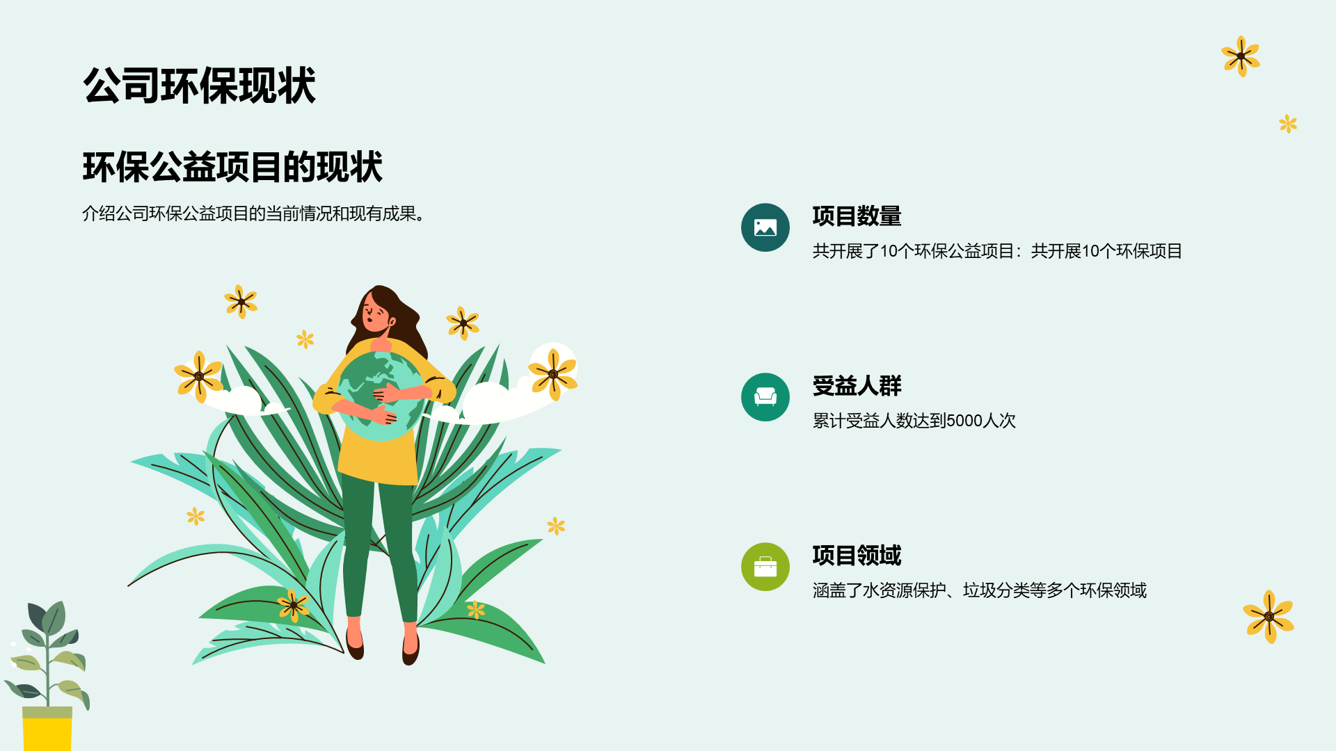 绿色插画环保公益工作年终总结PPT模板