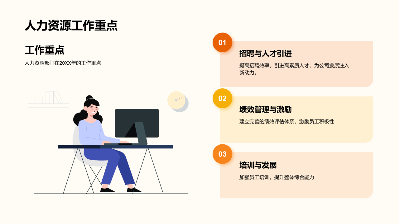 橙色插画人力资源行政年终总结PPT模板