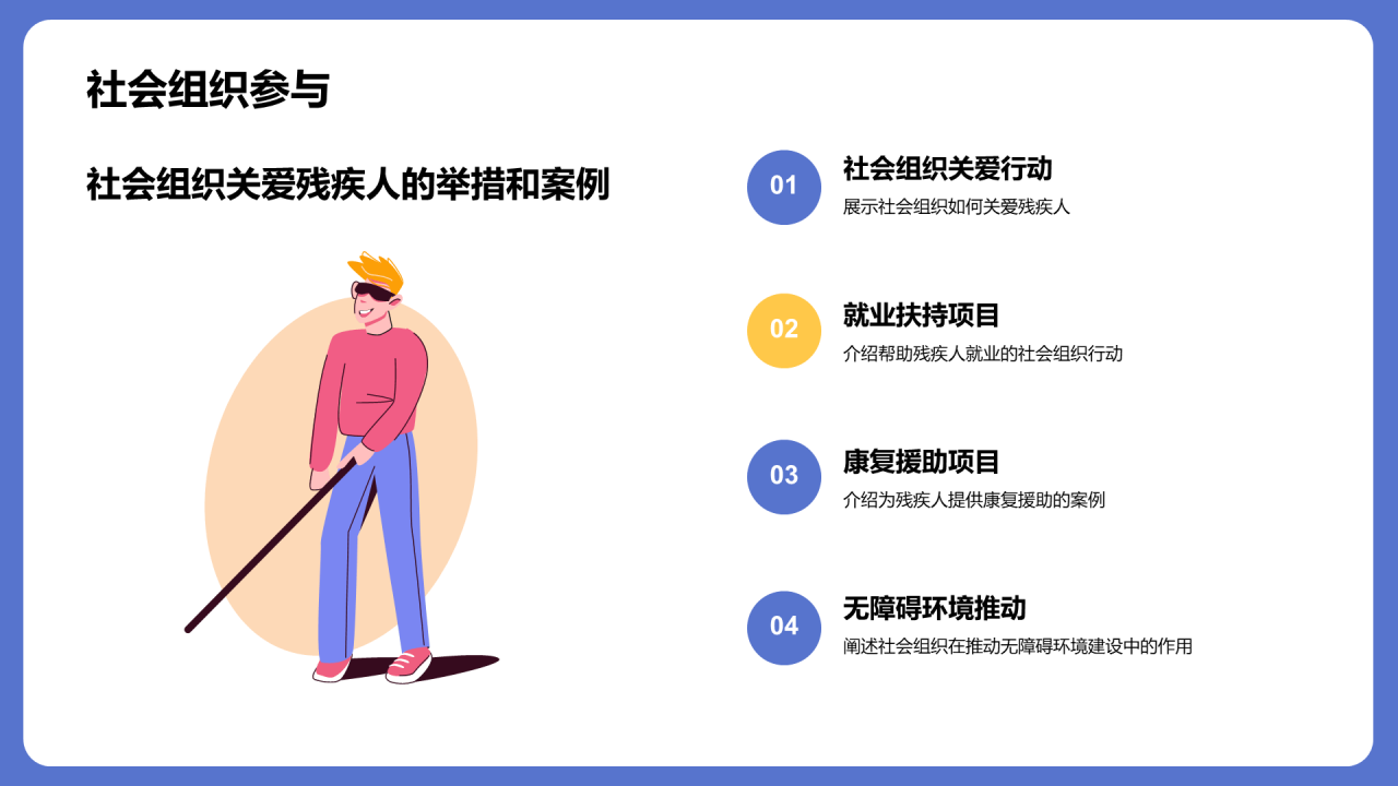 蓝色插画国际残疾人日科普介绍PPT模板
