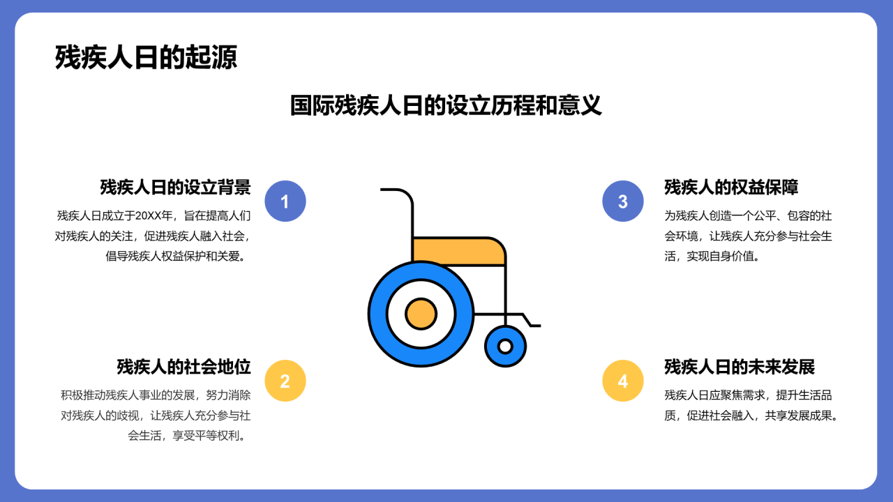 蓝色插画国际残疾人日科普介绍PPT模板