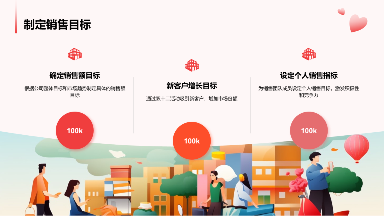红色卡通双十二销售提升战略PPT模板