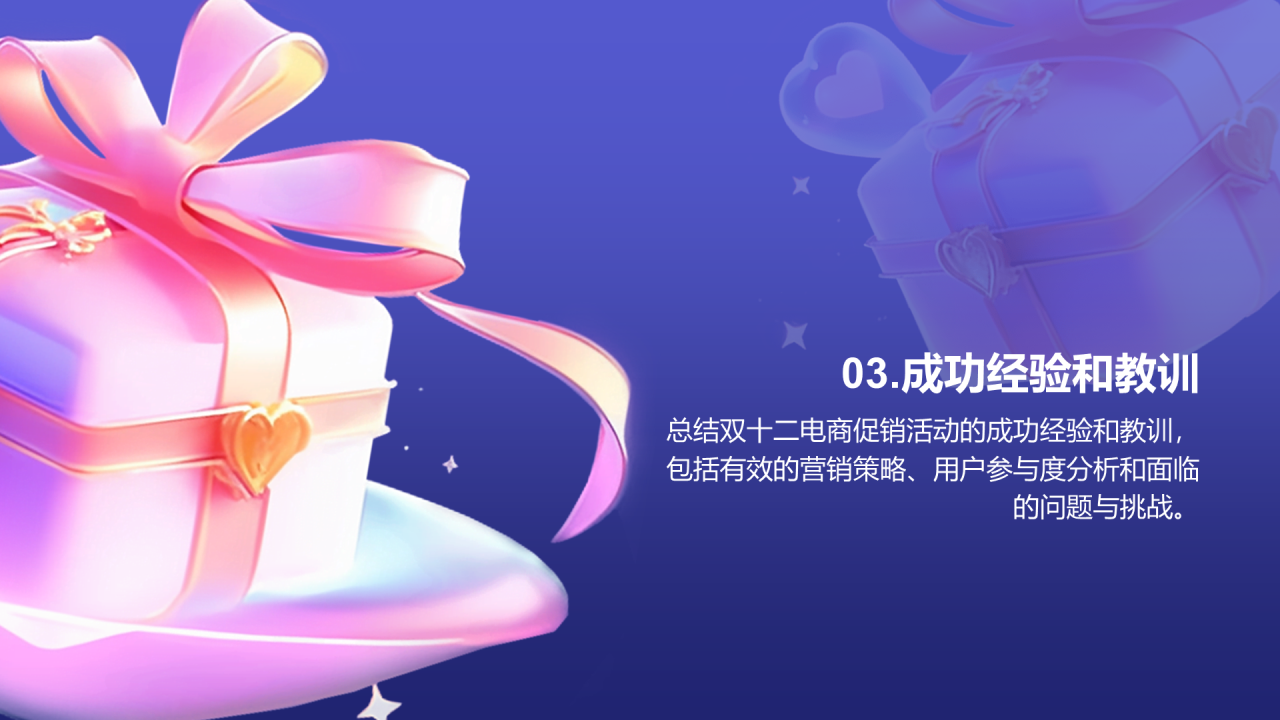紫色3D创意酷炫双十二活动复盘PPT模板