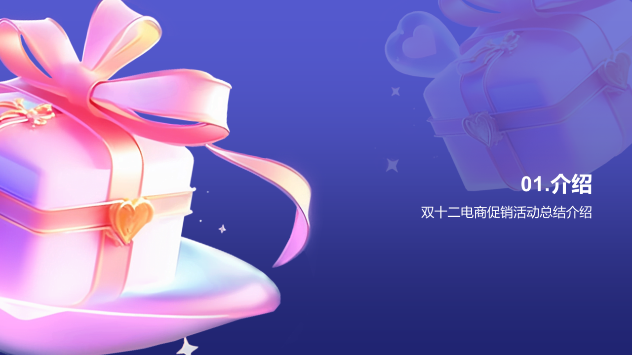 紫色3D创意酷炫双十二活动复盘PPT模板