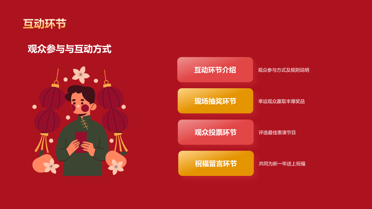 红色插画元旦联欢晚会活动PPT模板