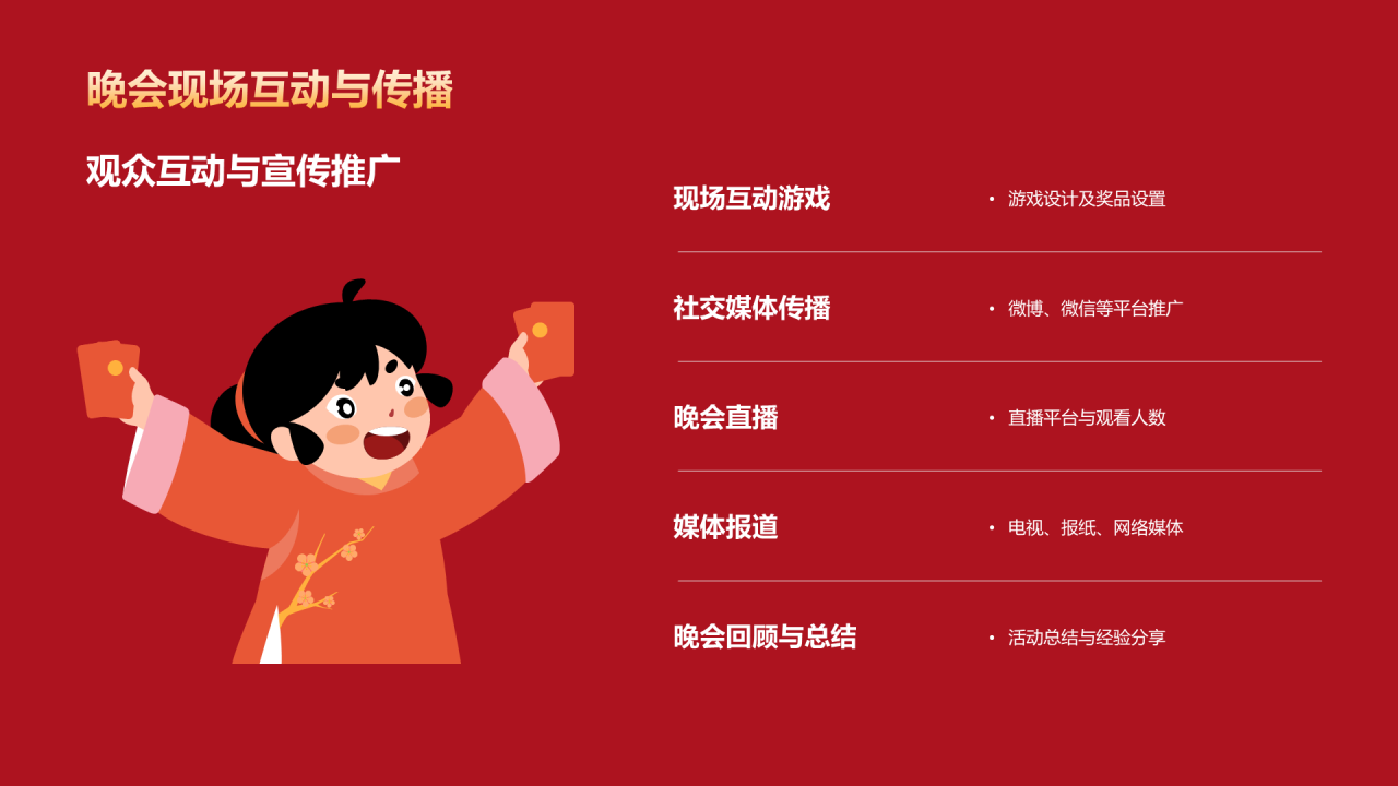 红色插画元旦联欢晚会活动PPT模板