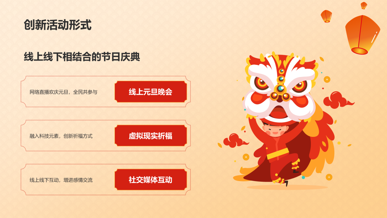 橙红色喜庆插画元旦节庆祝与祝福PPT模板