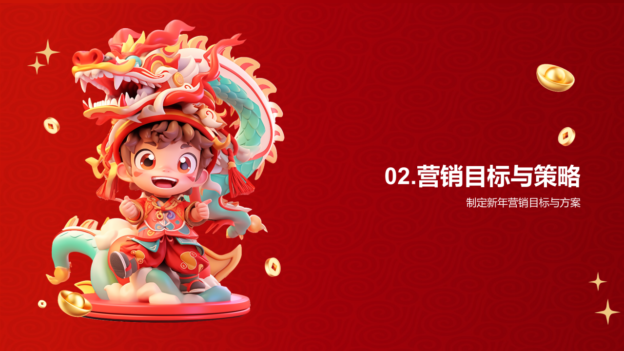 红色创意3D新年营销策划汇报PPT模板