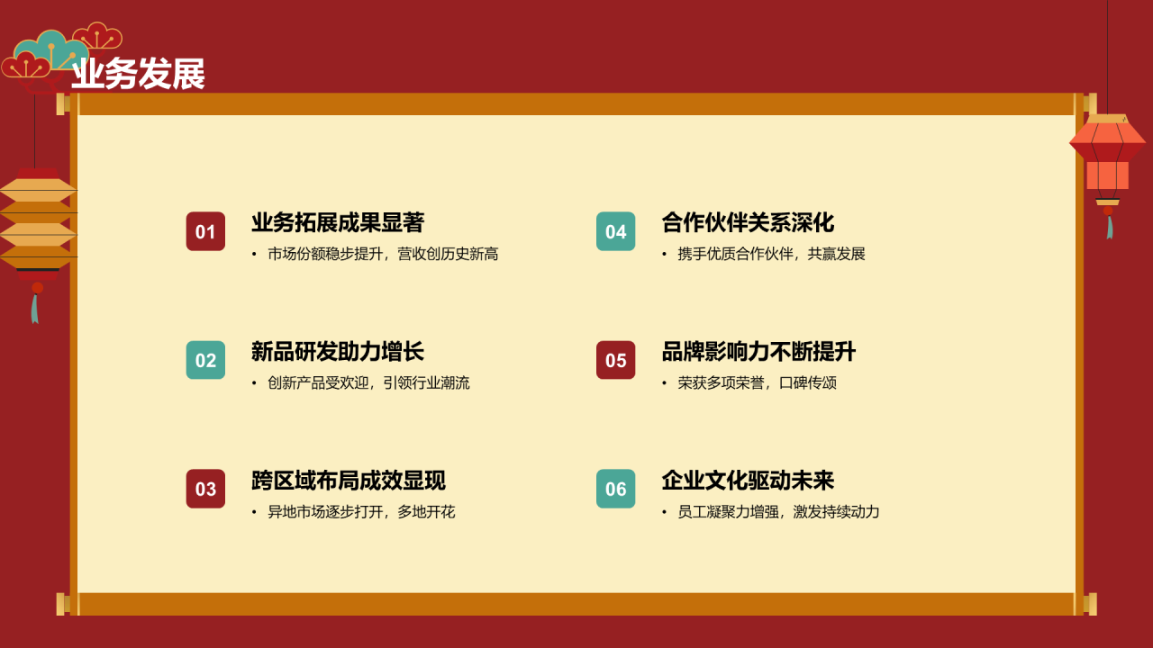 红色中式新年致辞展望未来工作总结PPT模板