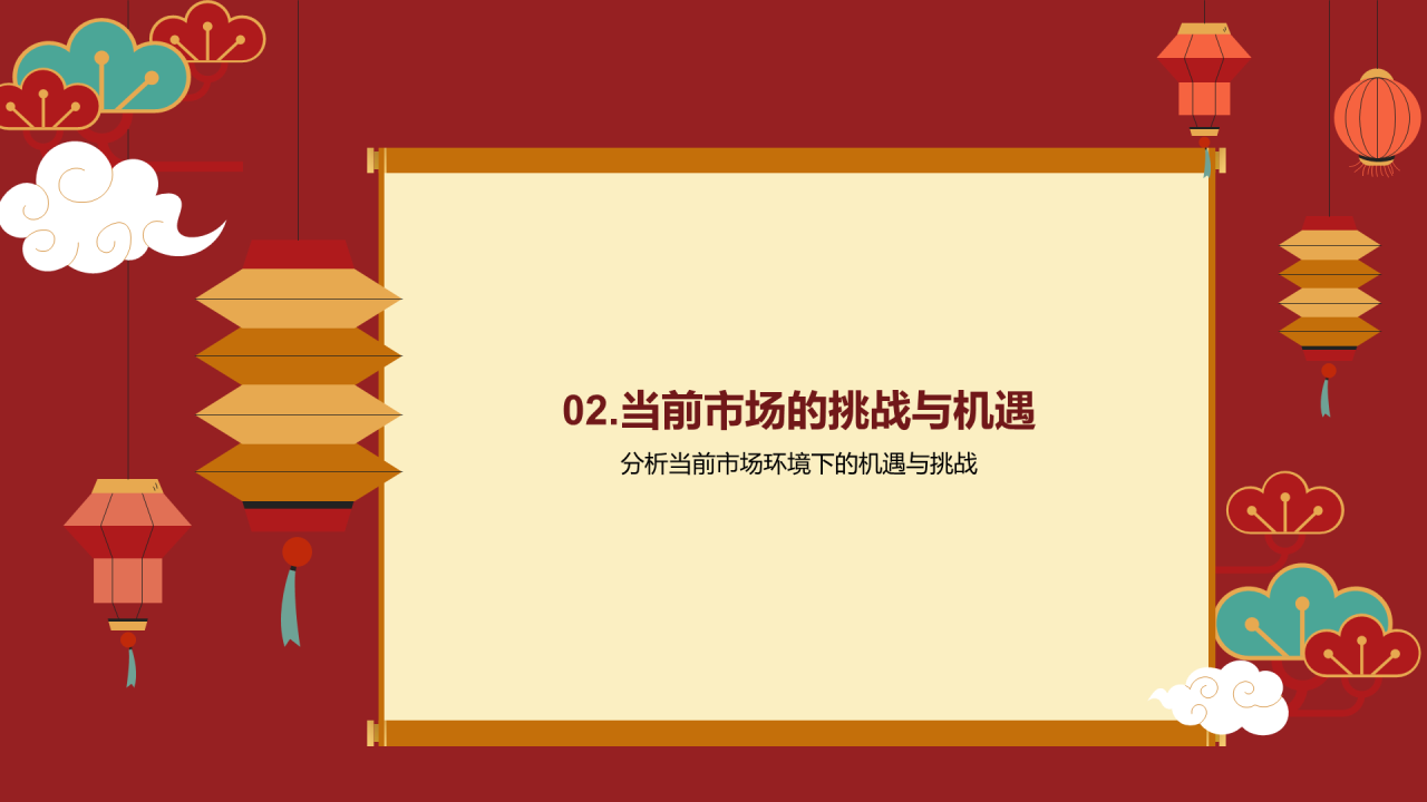 红色中式新年致辞展望未来工作总结PPT模板