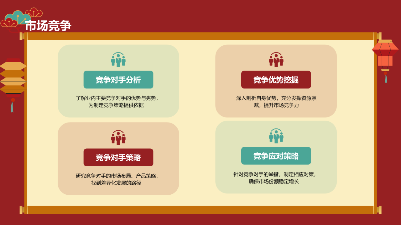 红色中式新年致辞展望未来工作总结PPT模板