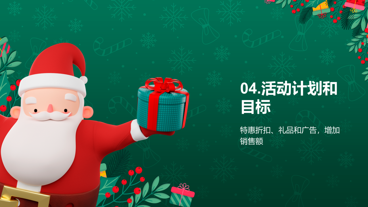 绿色3D创意圣诞节促销活动计划PPT模板 