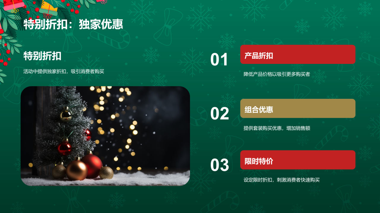 绿色3D创意圣诞节促销活动计划PPT模板 
