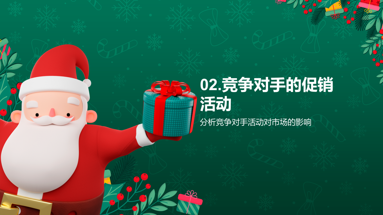 绿色3D创意圣诞节促销活动计划PPT模板 