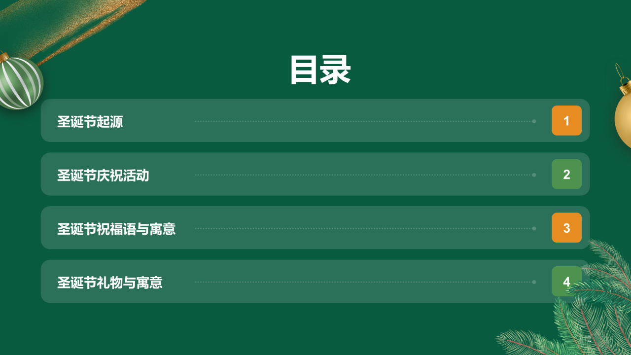 绿色插画圣诞节祝福PPT模板 
