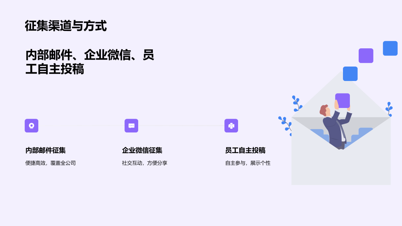 紫色插画员工风采凝聚团队力量PPT模板