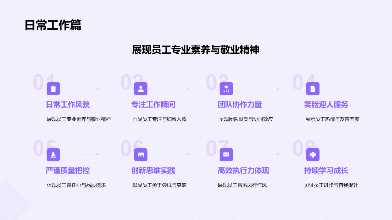 紫色插画员工风采凝聚团队力量PPT模板