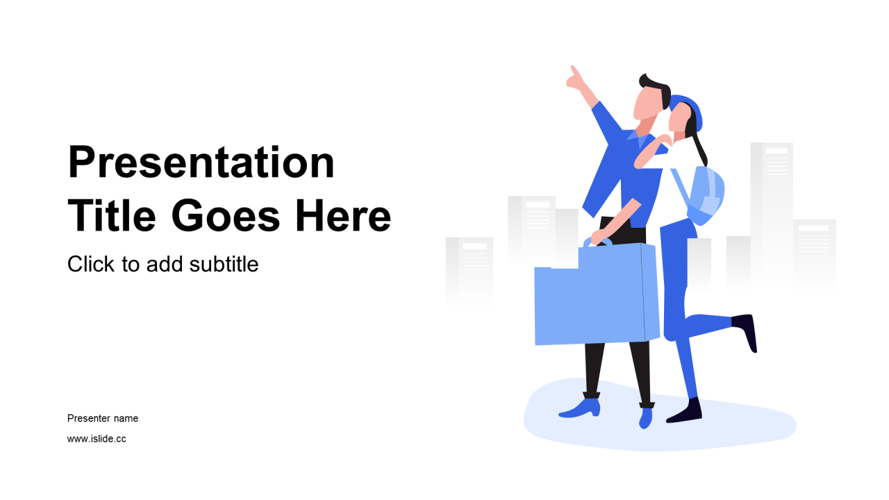 蓝色插画商务办公商业计划书PPT主题