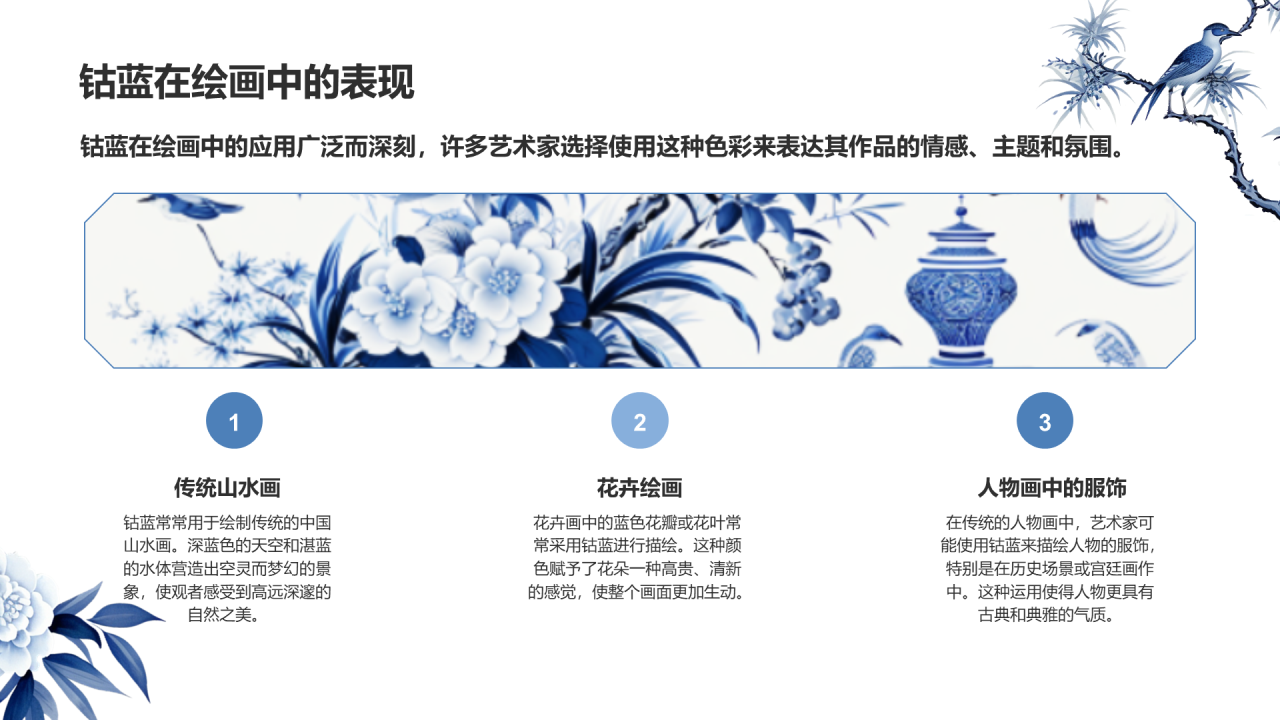 白色国风插画中国传统配色钴蓝介绍PPT模板