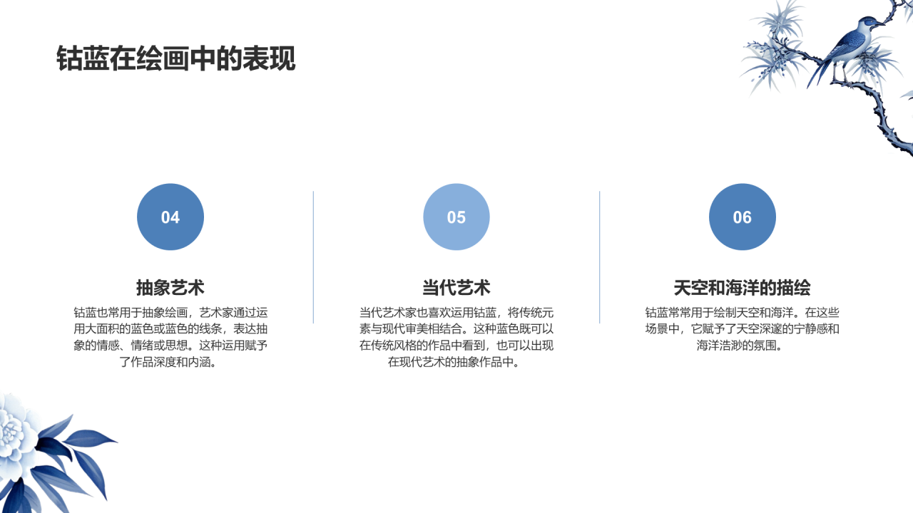 白色国风插画中国传统配色钴蓝介绍PPT模板