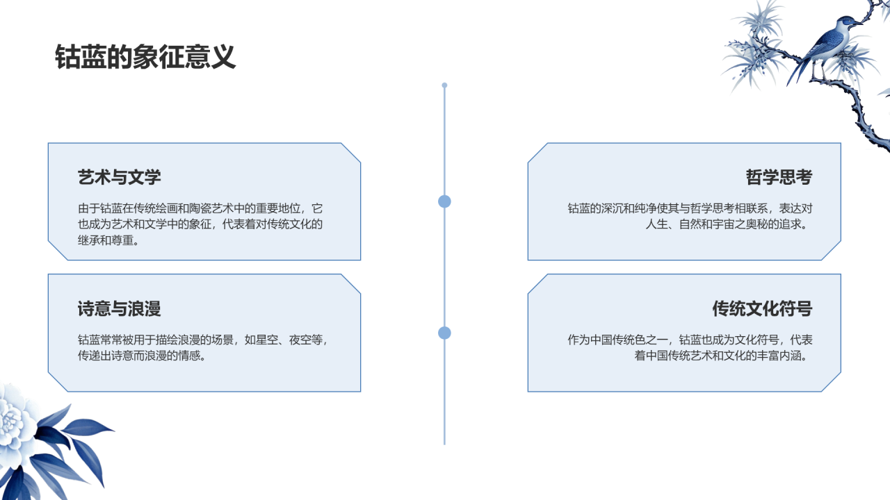 白色国风插画中国传统配色钴蓝介绍PPT模板