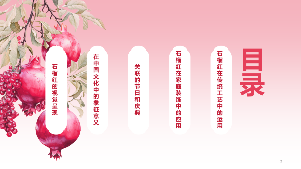 红色中式水彩中国传统配色石榴红介绍PPT模板