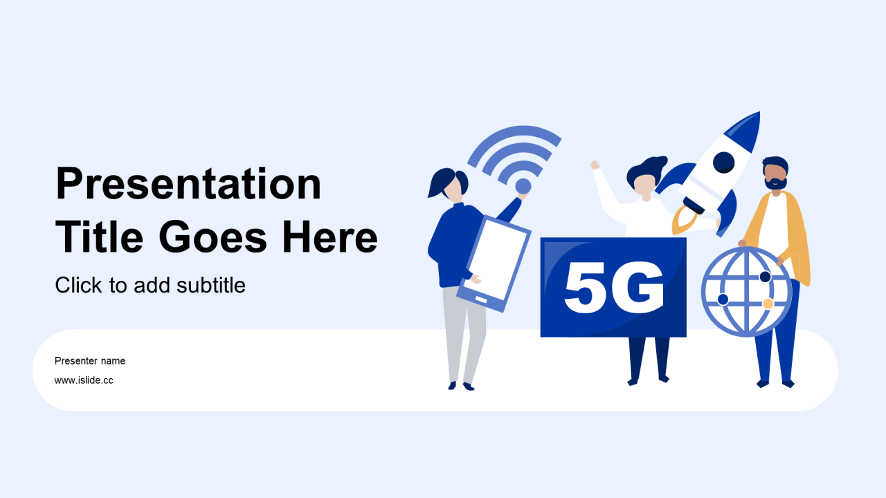 白色插画联网通讯PPT主题