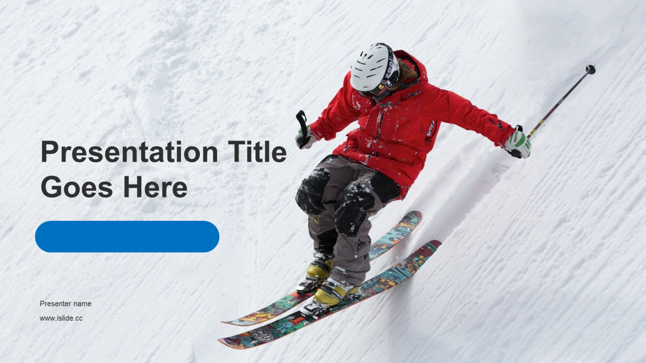 白色扁平滑雪运动PPT主题