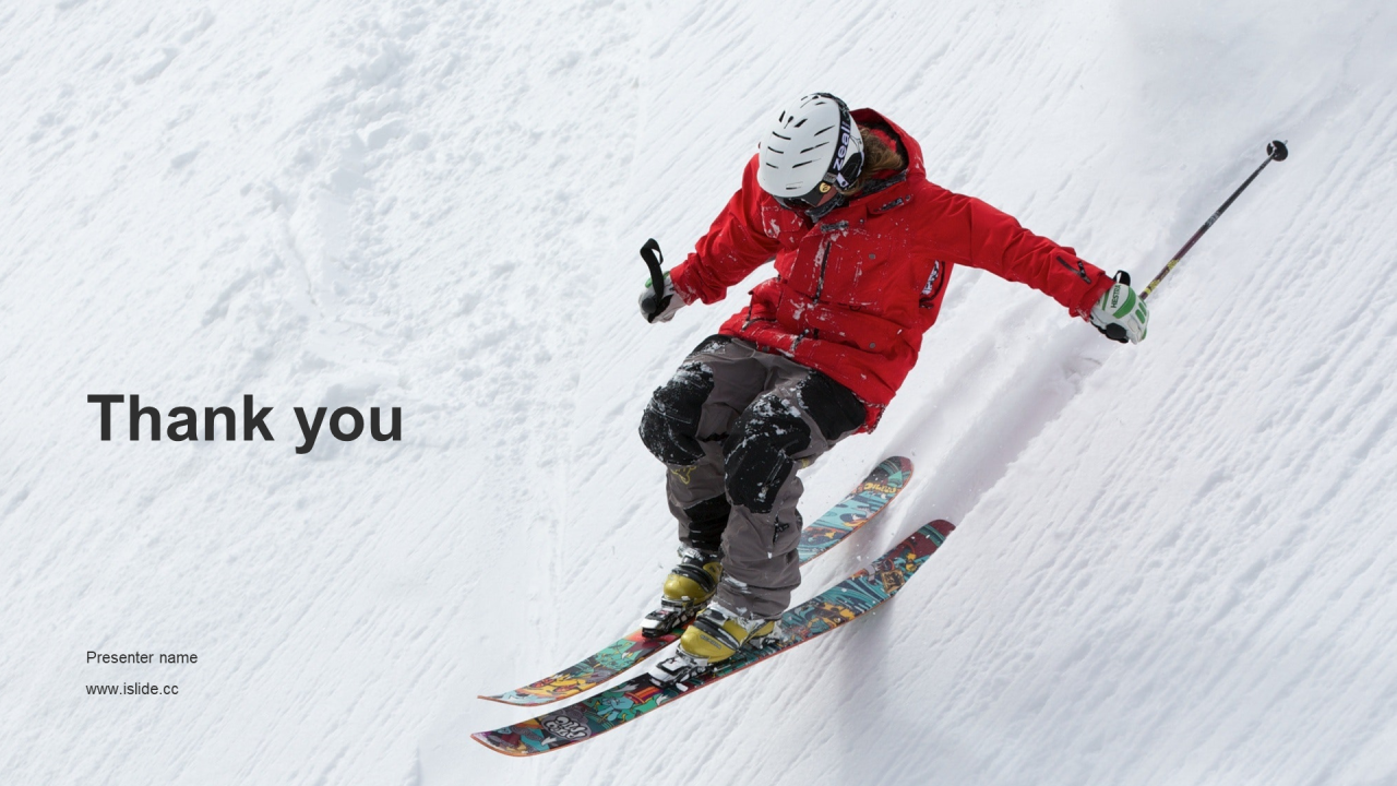 白色扁平滑雪运动PPT主题
