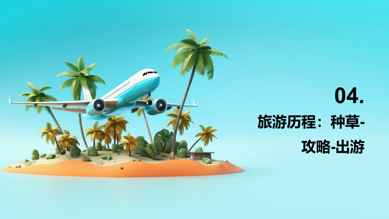 蓝色创意酷炫3D旅游出行喜好研究PPT模板