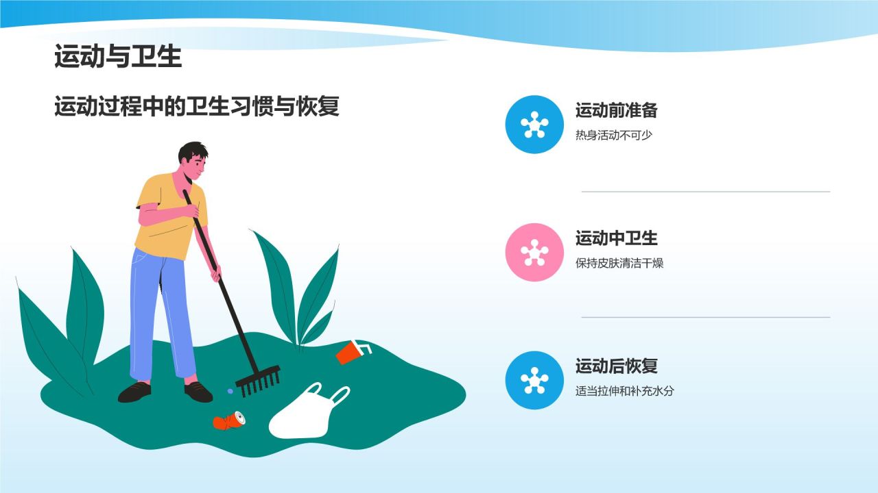 蓝色插画风培养卫生习惯PPT模板
