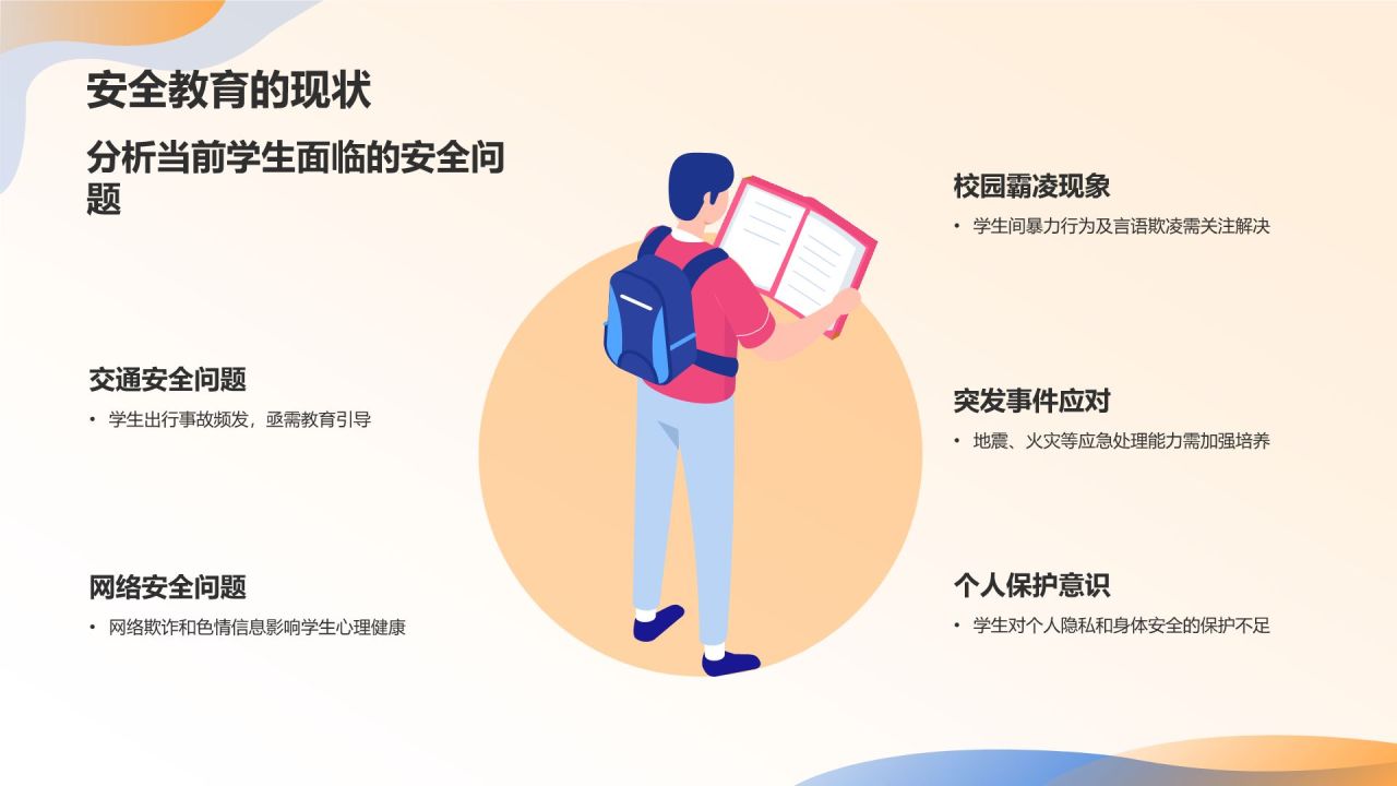 橙色插画风全国中小学生安全教育日PPT模板
