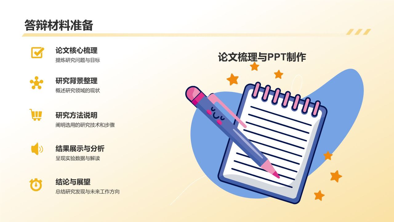 橙色插画风毕业答辩PPT模板