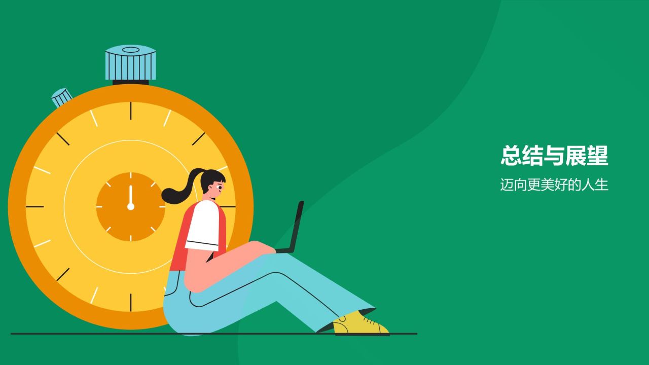 绿色插画风时间管理PPT模板