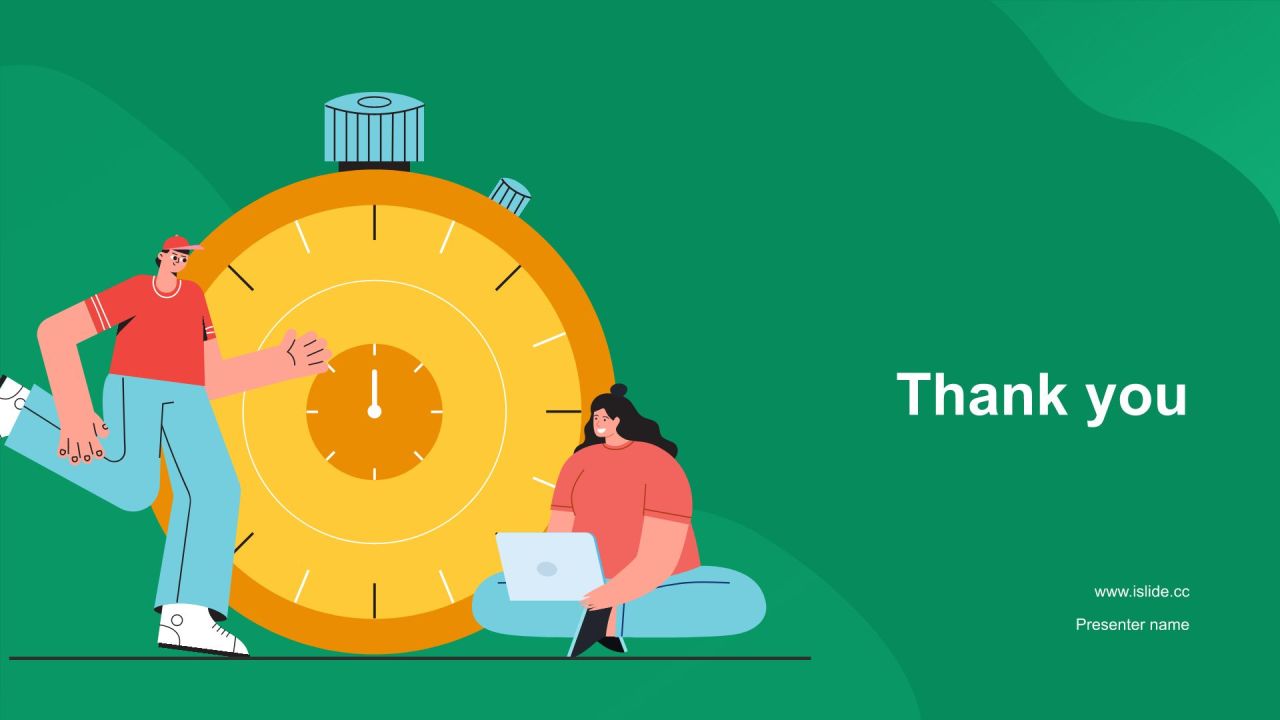 绿色插画风时间管理PPT模板