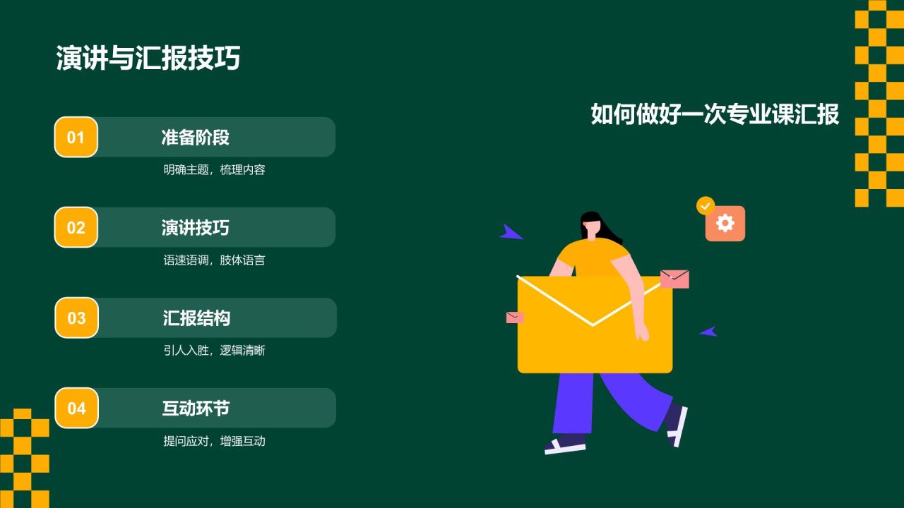 橙色插画风大学生专业课汇报PPT模板