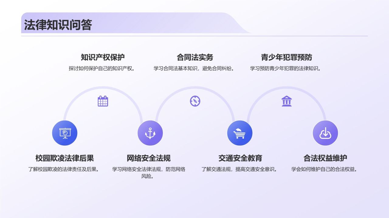 紫色3D风校园普法PPT模板