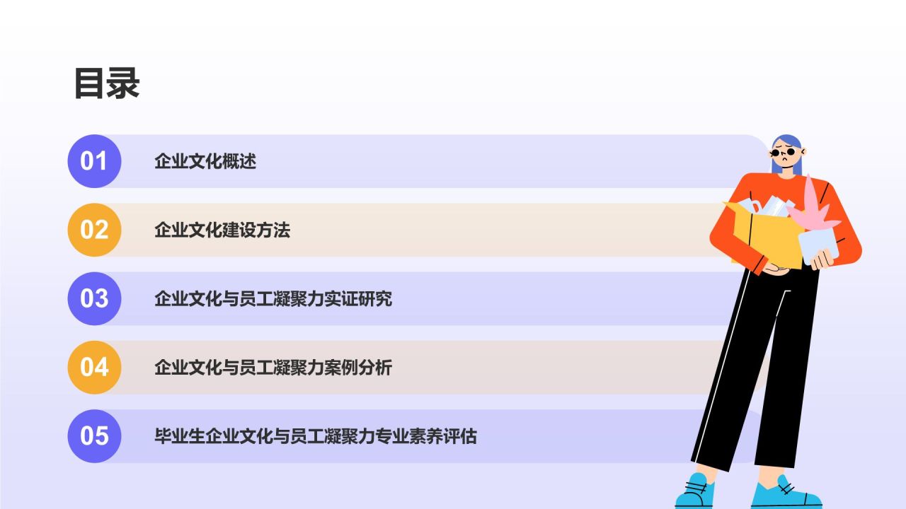 蓝色插画风企业文化与员工凝聚力毕业答辩PPT模板