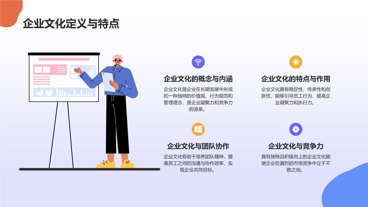 蓝色插画风企业文化与员工凝聚力毕业答辩PPT模板