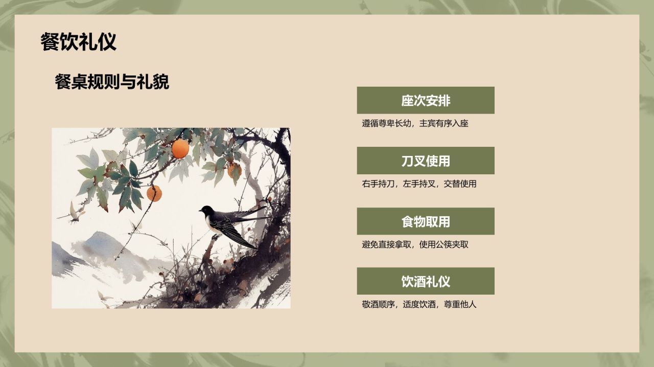 蓝色水墨风文化礼仪PPT模板