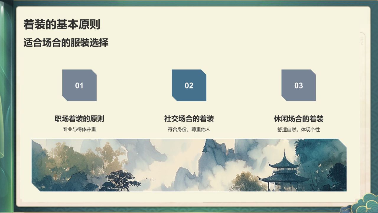 蓝色水墨风文化礼仪PPT模板