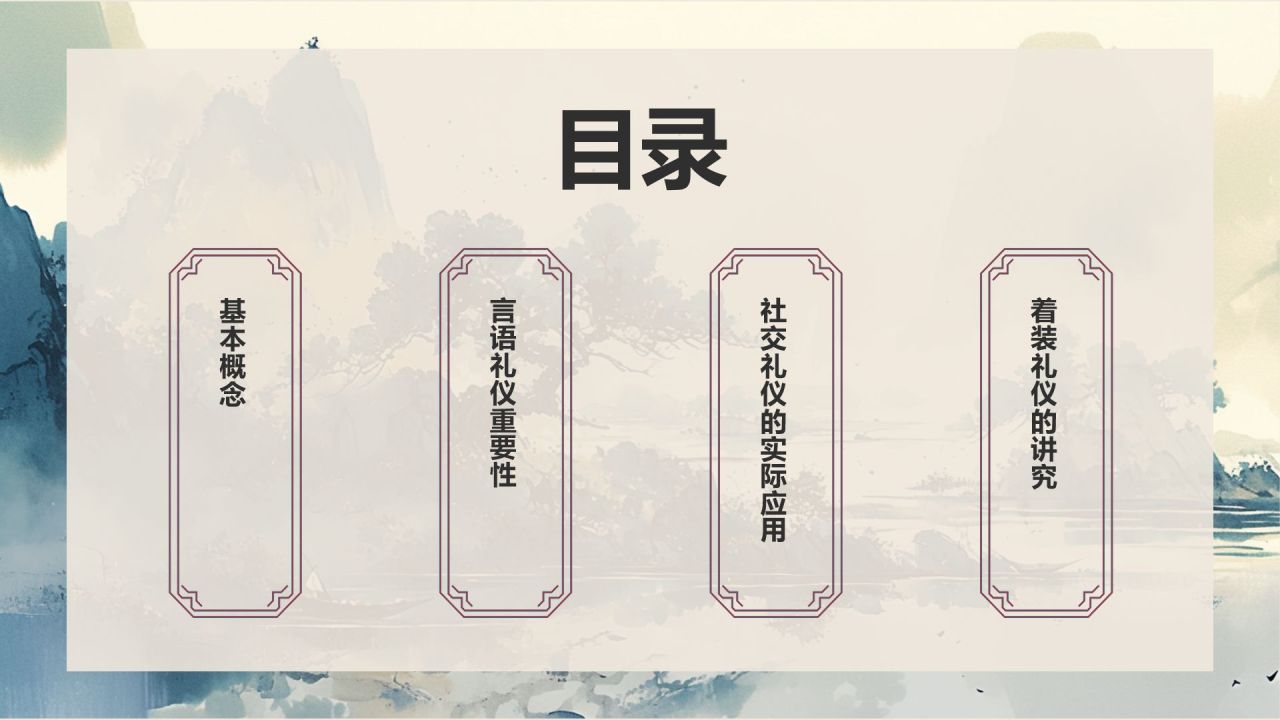 蓝色水墨风文化礼仪PPT模板