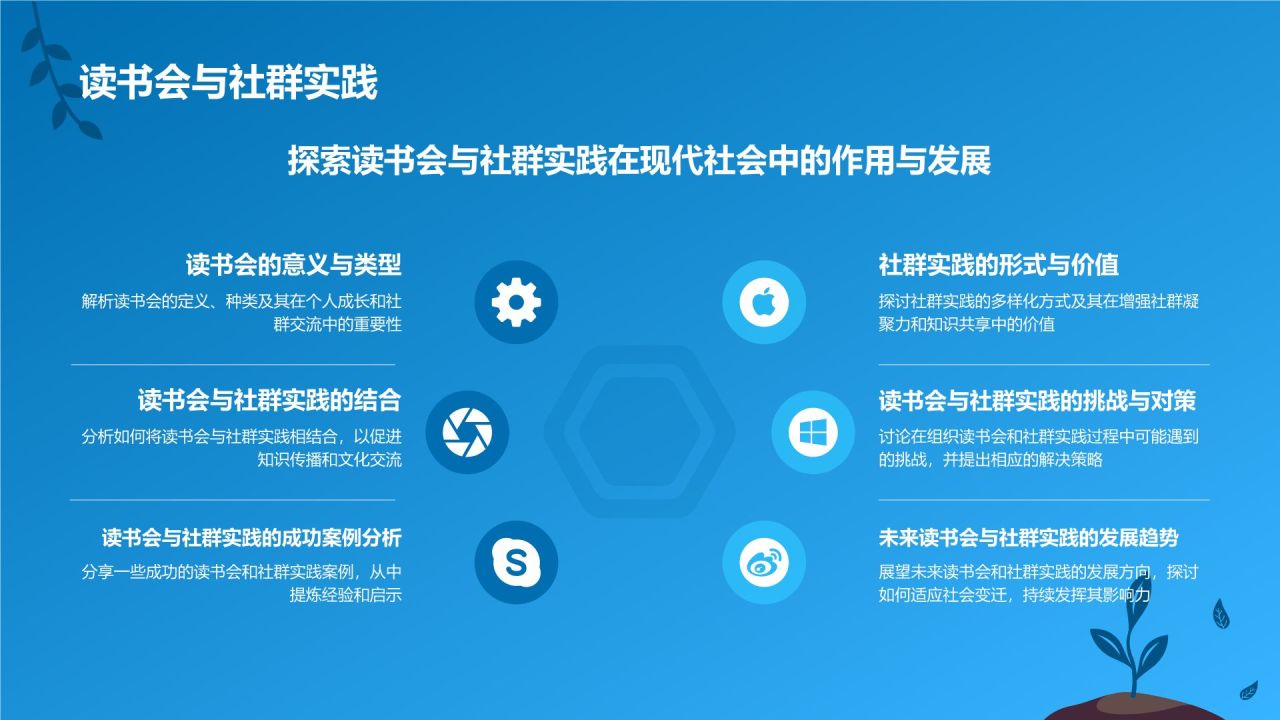 蓝色插画风读书分享PPT模板