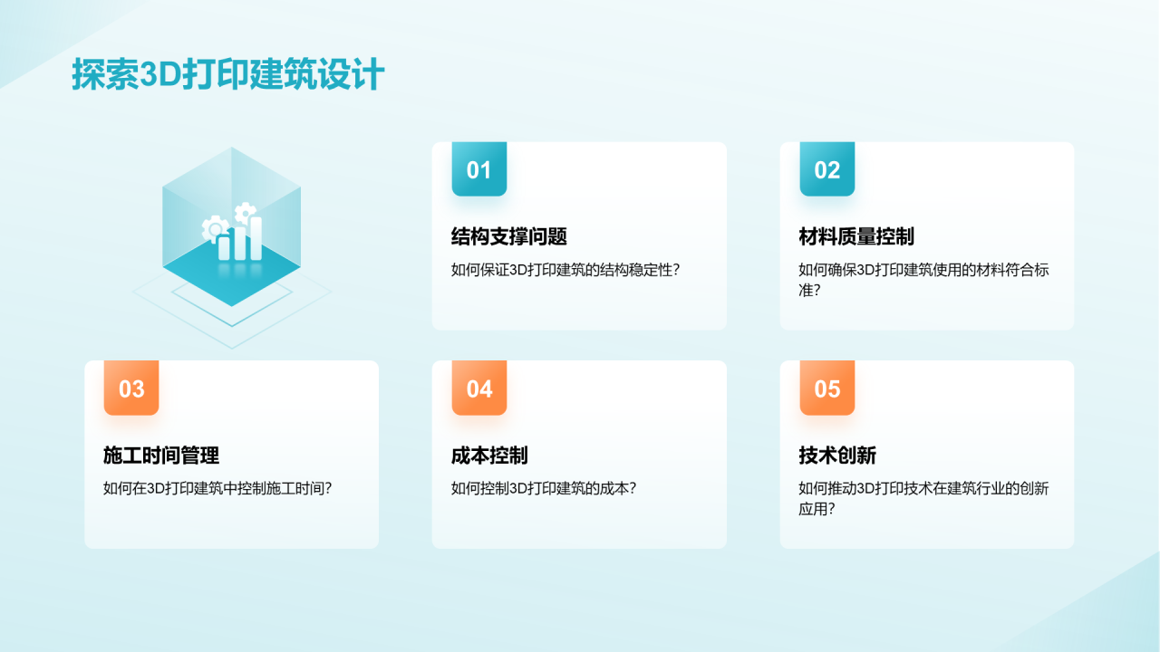 蓝色创意3D打印建筑研究PPT模板