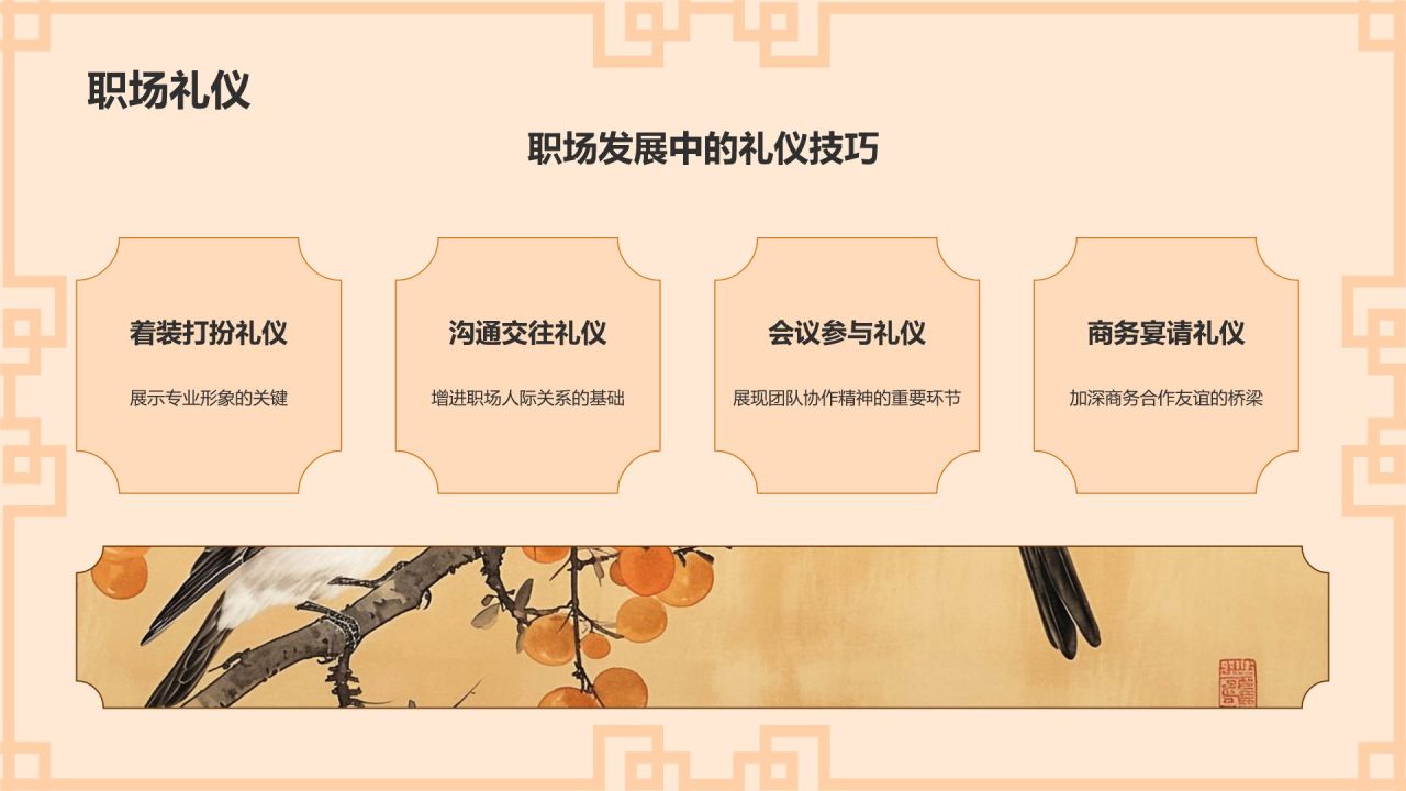 橙色水墨风文化礼仪PPT模板