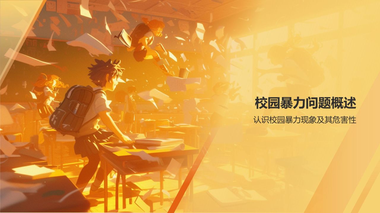 橙色3D风防止校园暴力PPT模板