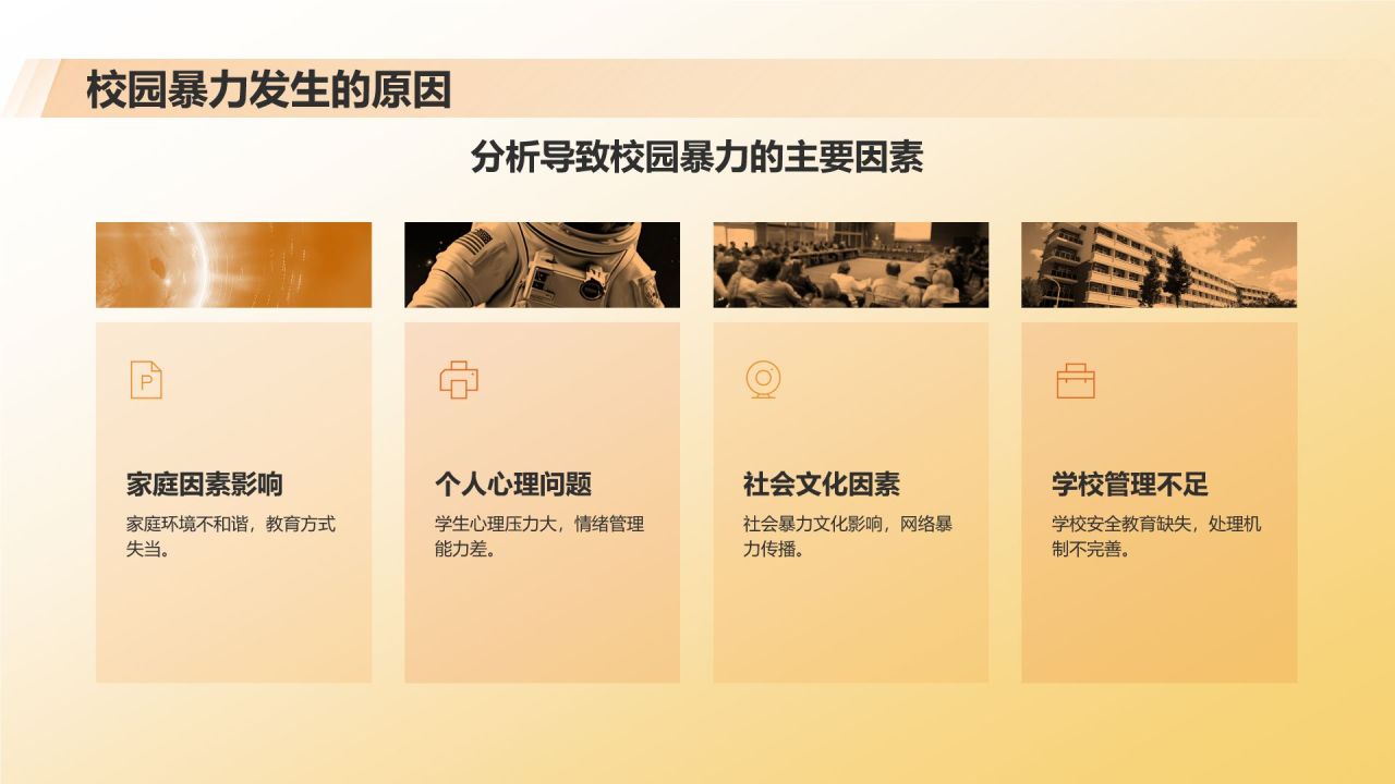 橙色3D风防止校园暴力PPT模板