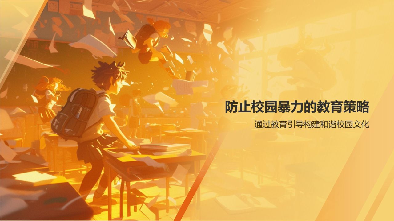 橙色3D风防止校园暴力PPT模板