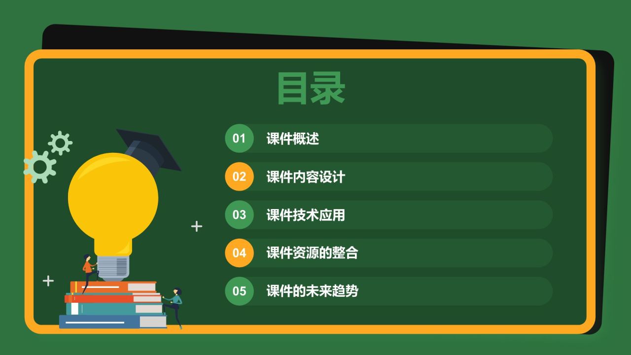 绿色插画风教学课件PPT模板