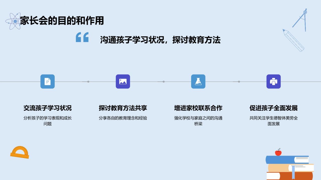 蓝色插画风家长会PPT模板